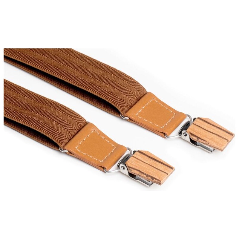 Kožené šle Cognac Suspenders BeWooden s dřevěnými detaily