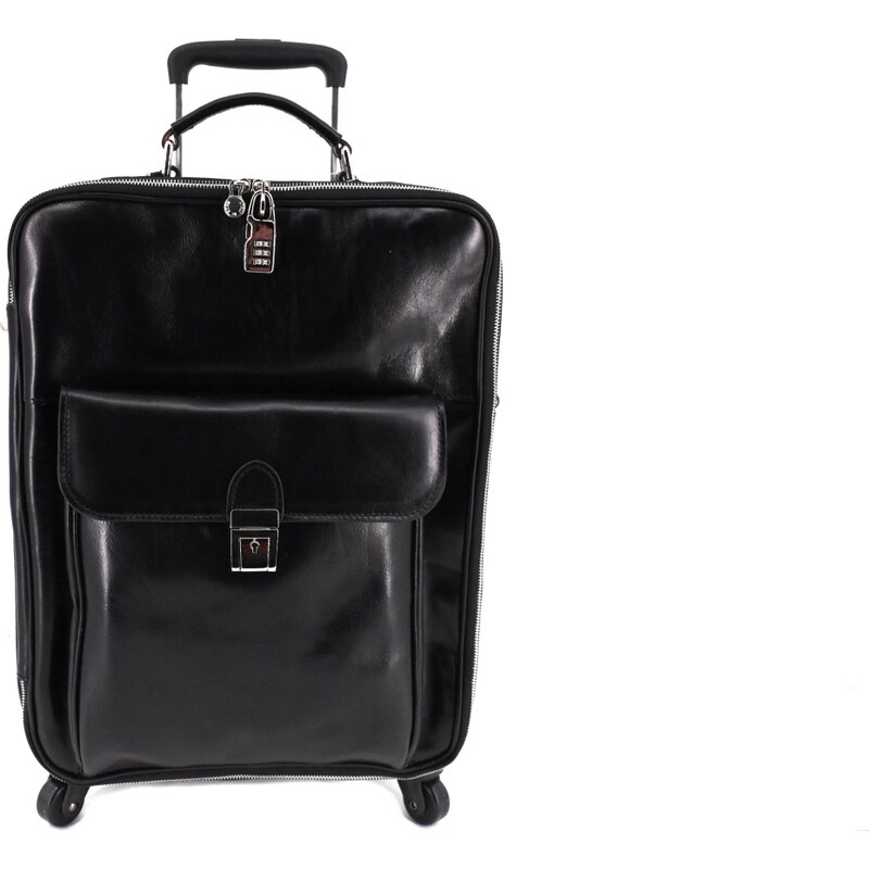 Cestovní palubní kožený kufr Arteddy - černá 45l