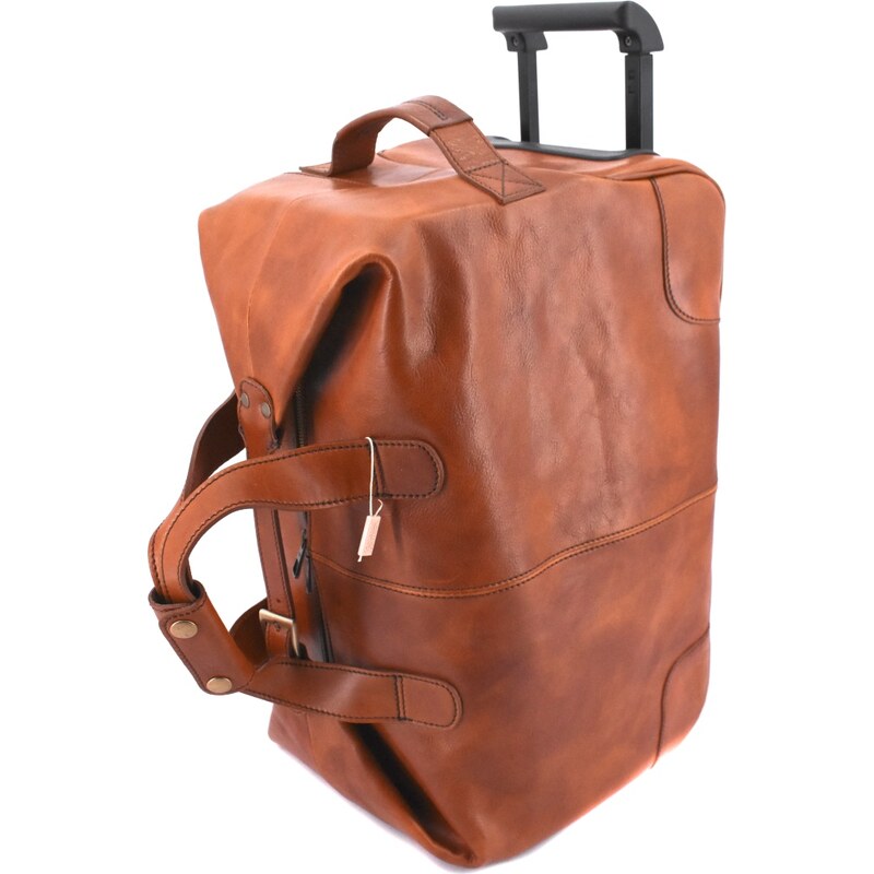 Cestovní kožena taška na kolečkách Arteddy - hnědá