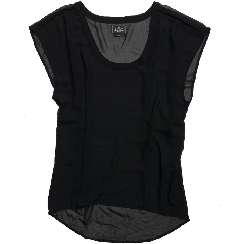 Replay Polyester georgette blouse with round neck, asymmetric hem, batwing sleeves.