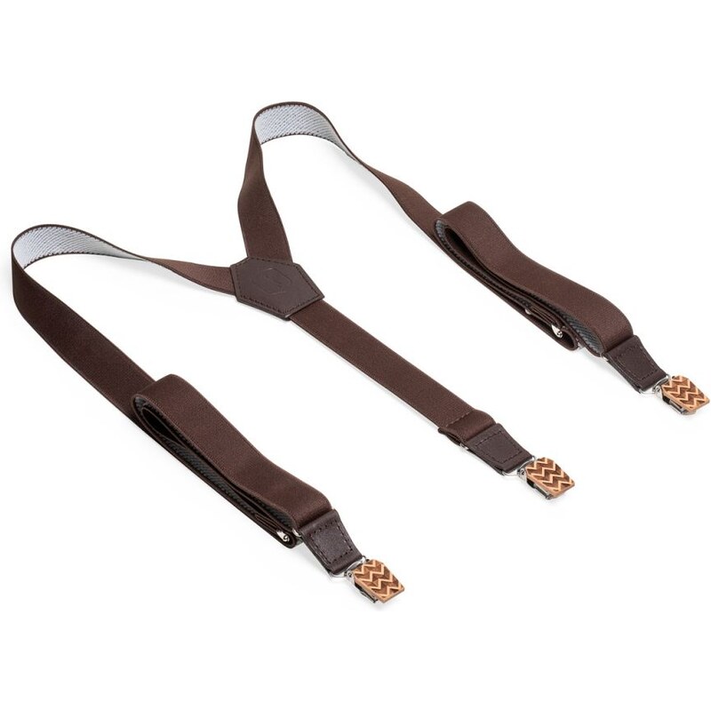 BeWooden Kožené šle Trio Suspenders s dřevěnými detaily