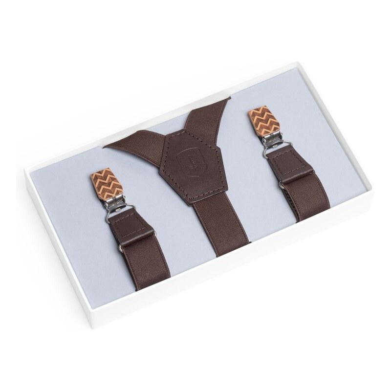 BeWooden Kožené šle Trio Suspenders s dřevěnými detaily