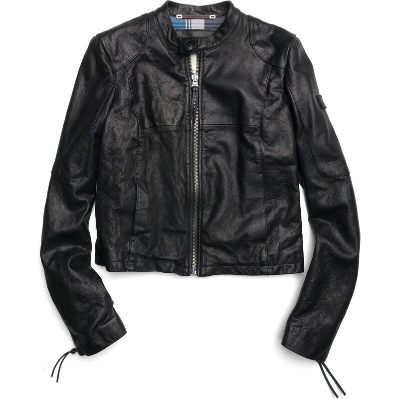 Replay Little leather zip-cuff jacket with ergonomic construction.