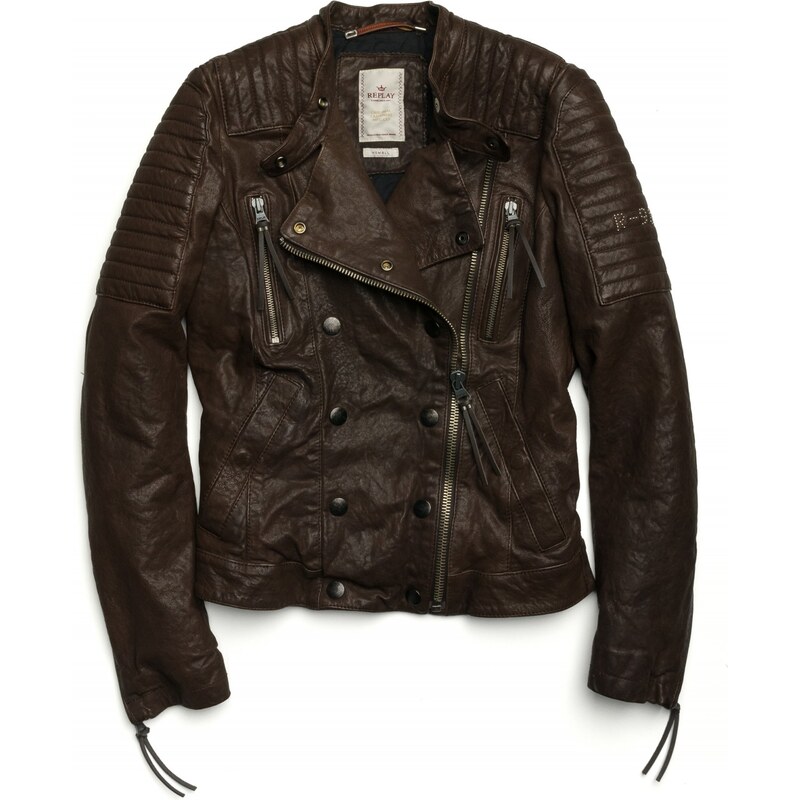 Replay Little ecoleather zip-cuff jacket with four pockets plus extrastrength shoulders.