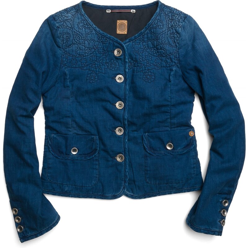 Replay Little wide-neck denim jacket with embroidery design.