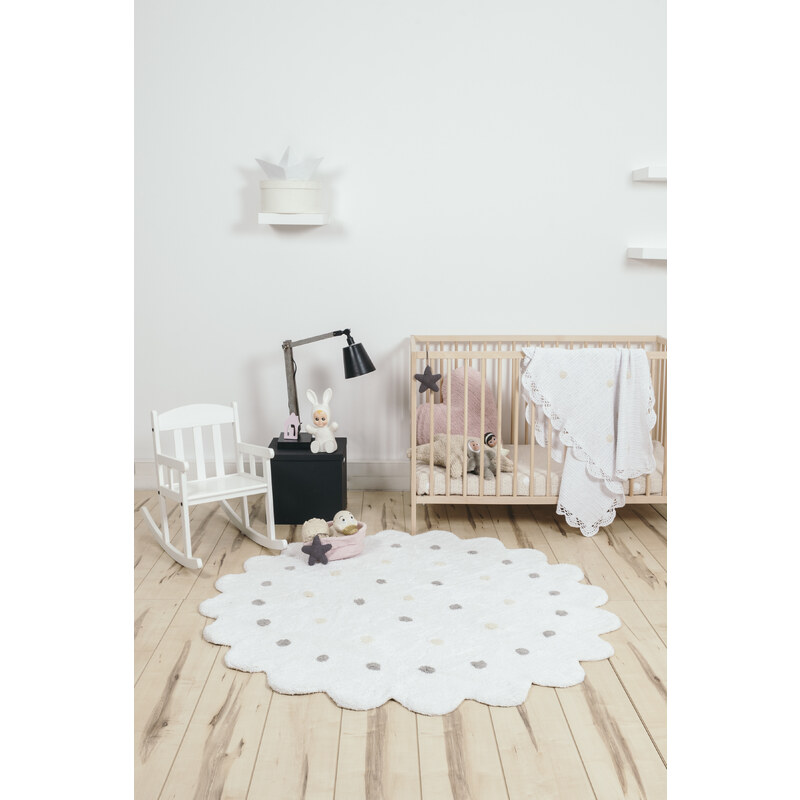 Lorena Canals koberce Pro zvířata: Pratelný koberec Little Biscuit White - 140x140 kytka cm