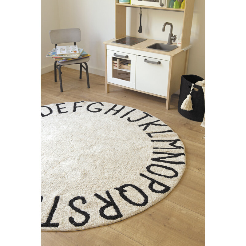 Lorena Canals koberce Přírodní koberec, ručně tkaný Round ABC Natural-Black - 150x150 (průměr) kruh cm