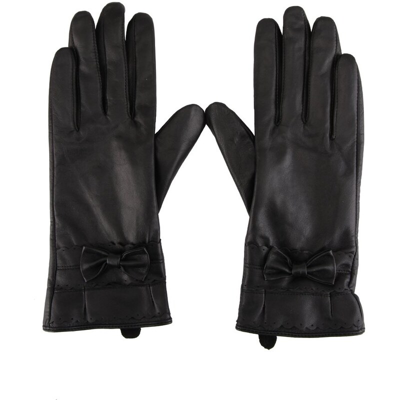 Černé kožené rukavice s mašličkou Something Special