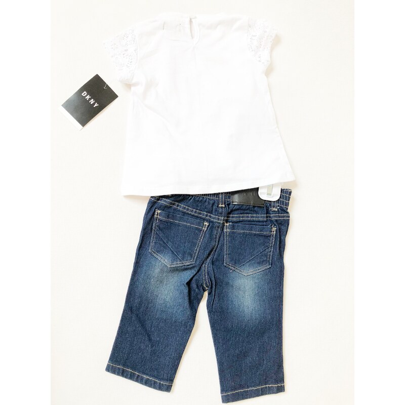 DKNY DKNY Icon dívčí triko krátký rukáv a jeans souprava 2ks - Dítě 18 měsíců / Bílá / DKNY / Dívčí