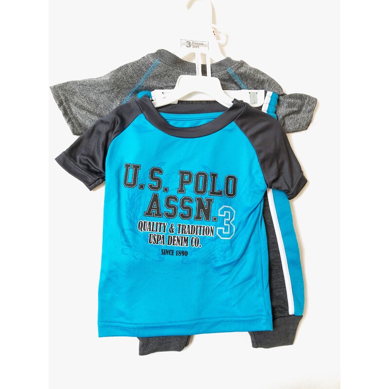 U.S. Polo ASSN. U.S. Polo ASSN. Limited chlapecké funkční triko krátký rukáv a tepláky souprava 3 ks - Dítě 2 roky / Modrá / U.S. Polo Assn / Chlapecké
