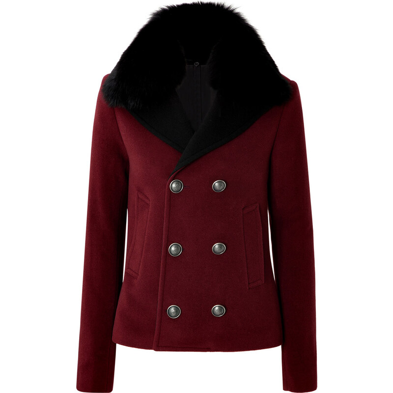 Each Other Pea Coat with Fox Fur Collar