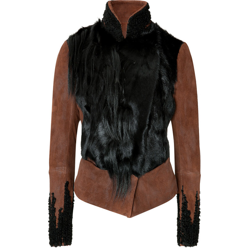 Donna Karan New York Leather Jacket with Fur Paneling