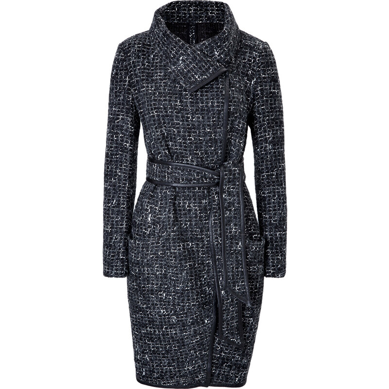 Donna Karan New York Wool-Blend Coat with Leather Piping