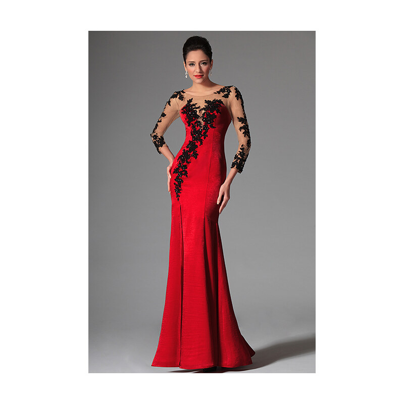 MiaBella Červené plesové šaty zdobené krajkou Barva: jako na obrázku, Velikost: XS = konfekční velikost 34