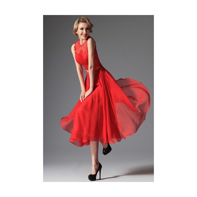 MiaBella Krajkové červené retro šaty Barva: jako na obrázku, Velikost: XS = konfekční velikost 34