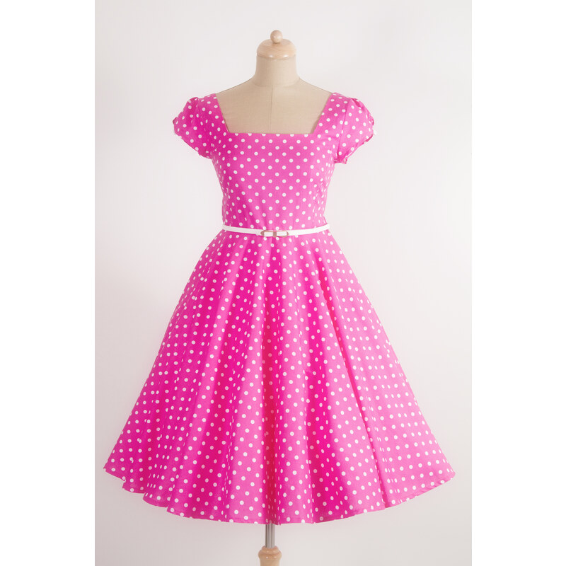 MiaBella LORETTA retro šaty růžové s puntíkem Barva: Barva jako na obrázku, Velikost: 38