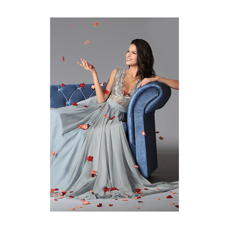 MiaBella Splývavé společenské šaty s krajkovým živůtkem Barva: jako na obrázku, Velikost: XS = konfekční velikost 34