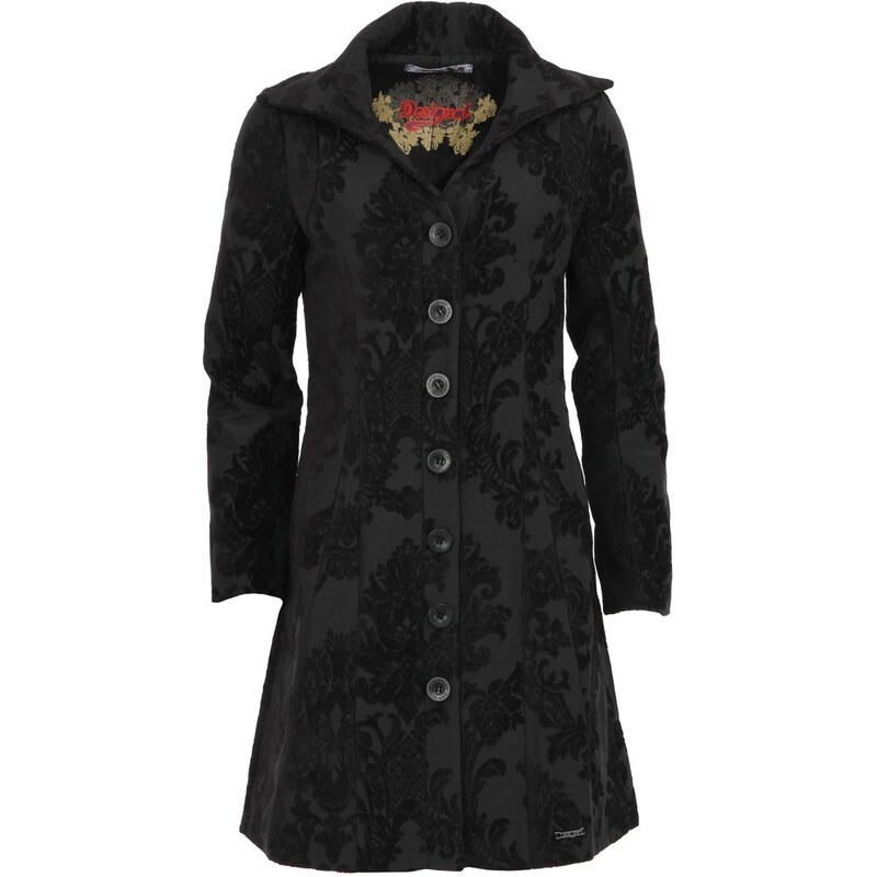 Černý kabát Desigual Dable s ornamenty