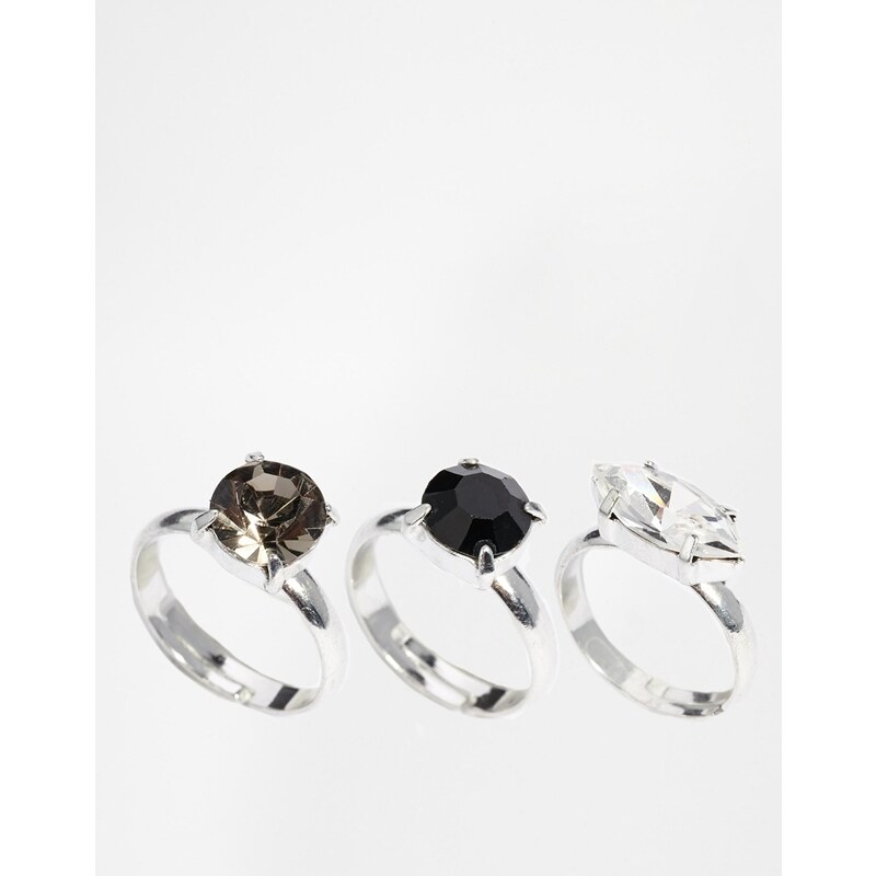 Krystal Set of Three Swarovski Crystal Rings - Black