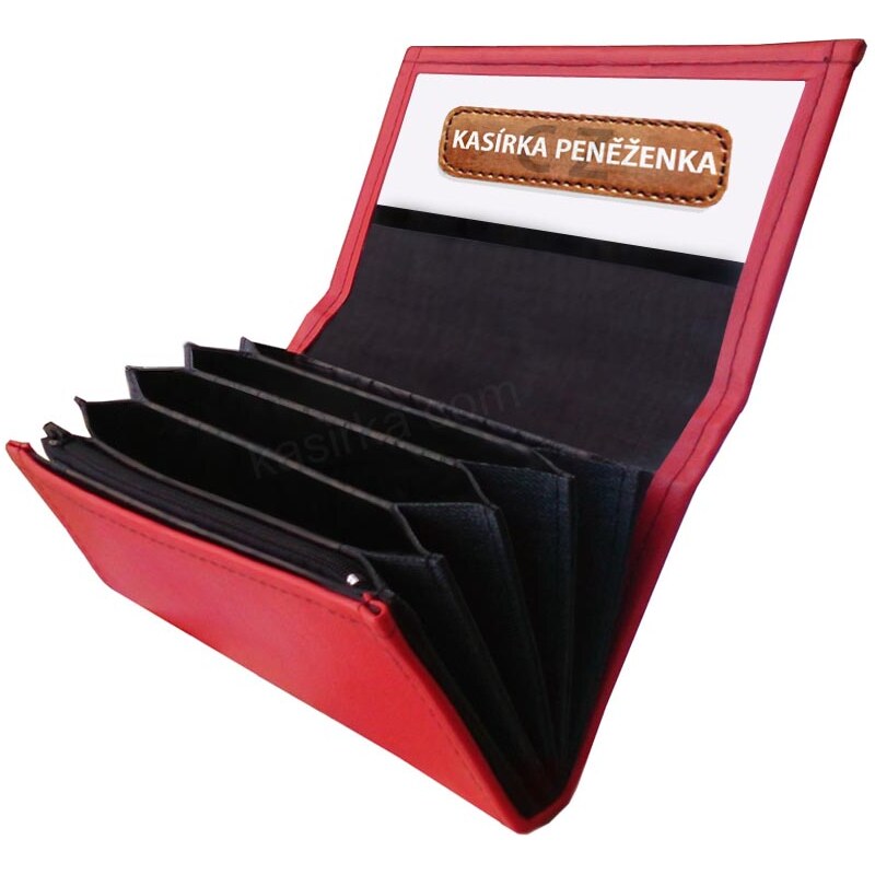 Kasírka Peněženka CZ Kasírka červená koženková PROFESIONAL, kasírtaška peněženka pro číšníky dámská