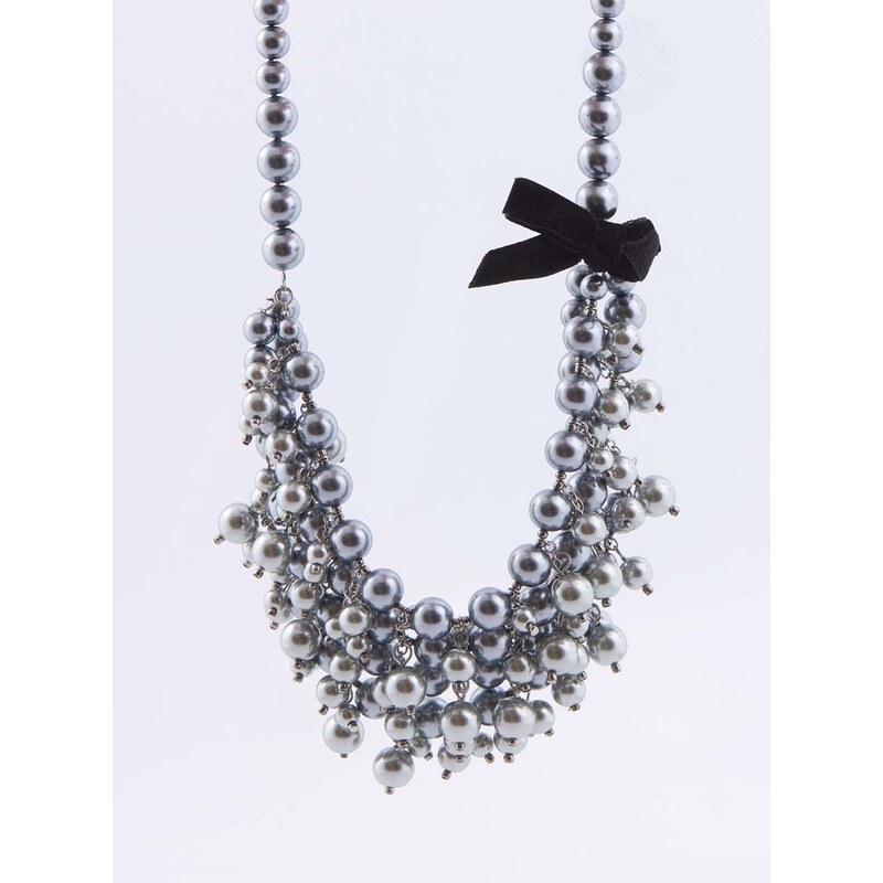 Stříbrný perličkový náhrdelník se sametovou mašlí Majique