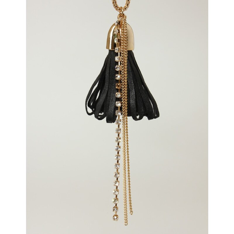 Pozlacený náhrdelník INVUU London s černou bambulkou