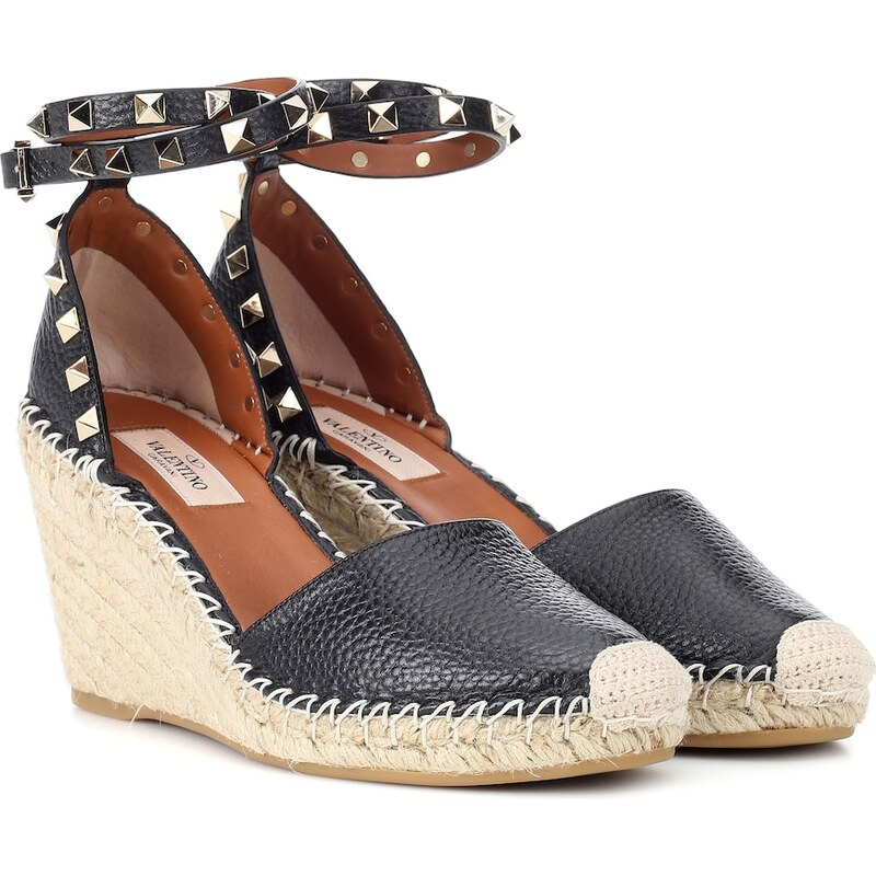 Valentino Garavani Rockstud Double leather wedge espadrilles