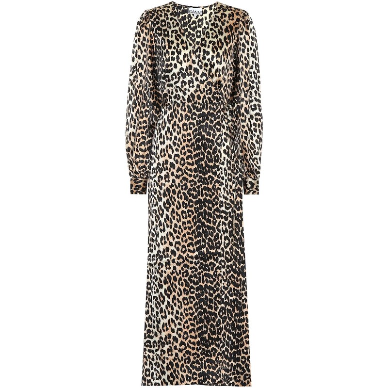 Ganni Leopard-printed stretch-silk dress