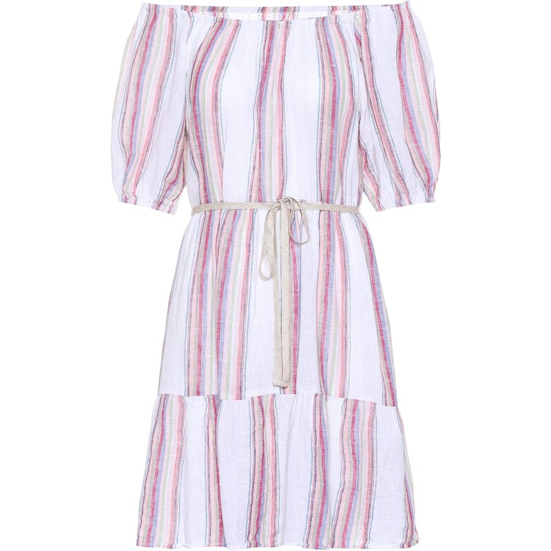 Velvet Cinthia striped linen-blend minidress