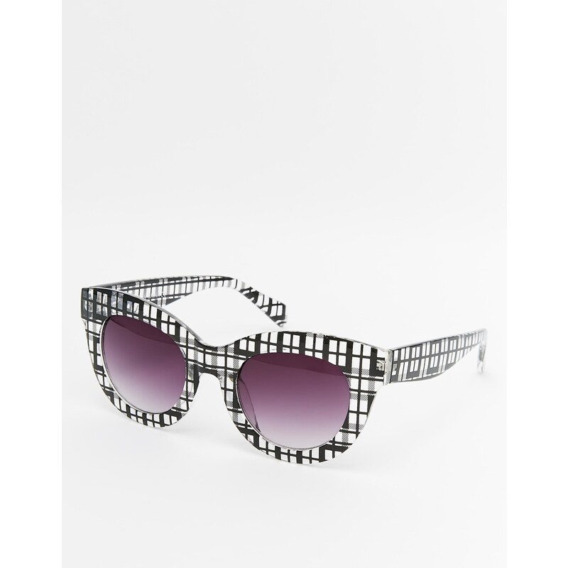 ASOS Cat Eye Sunglasses In Gingham Print - Black