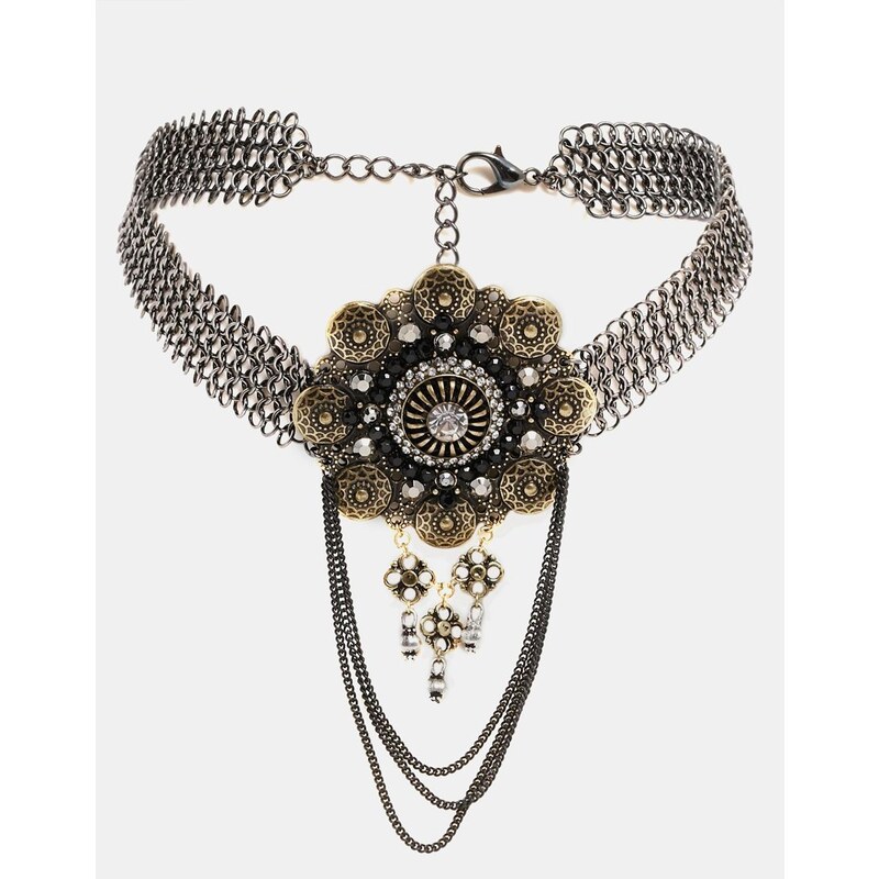 ASOS Vintage Style Filigree Flower Choker Necklace - Multi