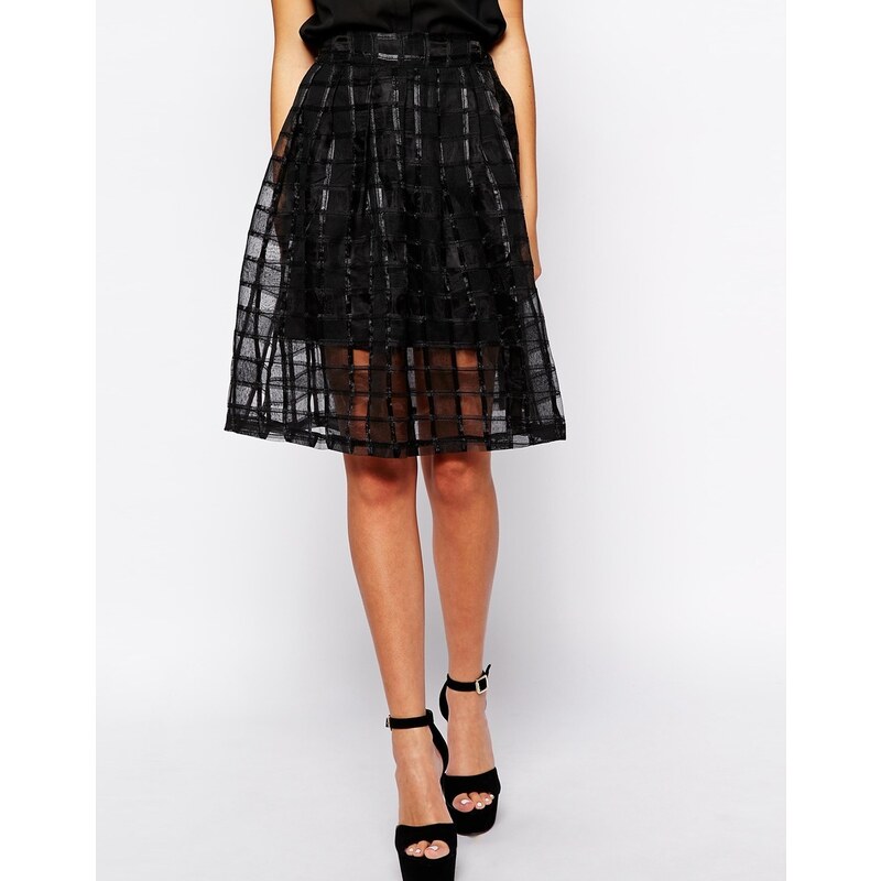 Fashion Union Midi Skirt In Check Mesh - Black
