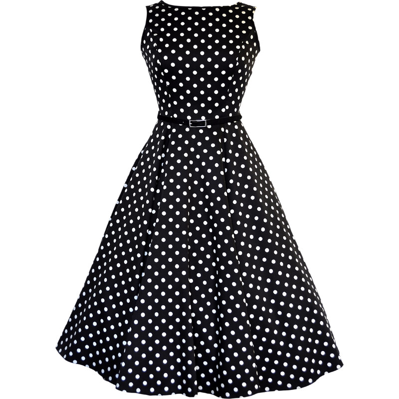 LADY VINTAGE Dámské retro šaty Hepburn Black and White Polka Dots