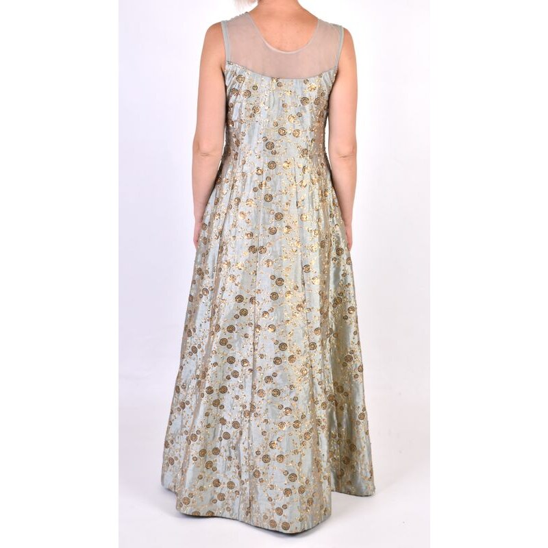 Luxusní indické šaty "Anarkali", modro stříbrné, zlaté flitry, šál M/L , 100%polyester