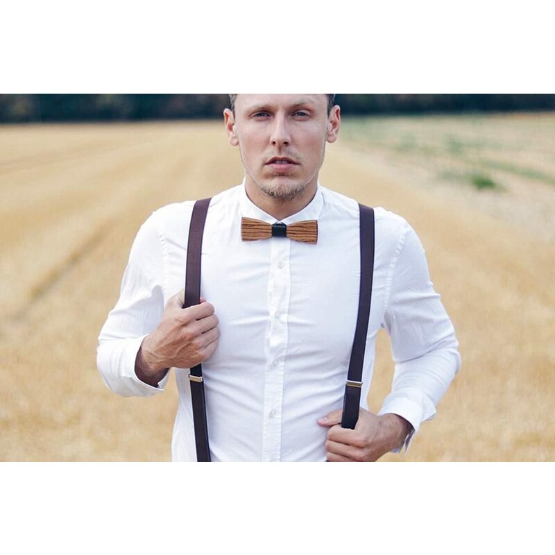 Kožené šle Dolor Suspenders BeWooden s dřevěnými detaily