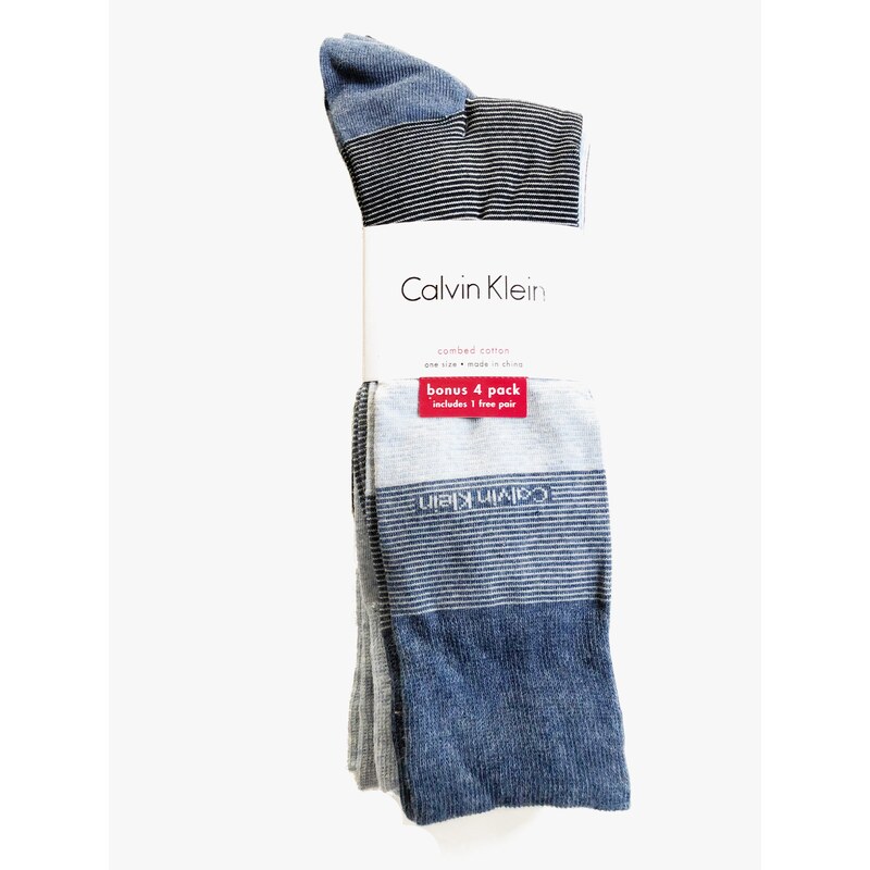 Calvin Klein Calvin Klein Crew High pohodlné vysoké ponožky s nápisem CK 4 páry - UNI / Modrá / Calvin Klein