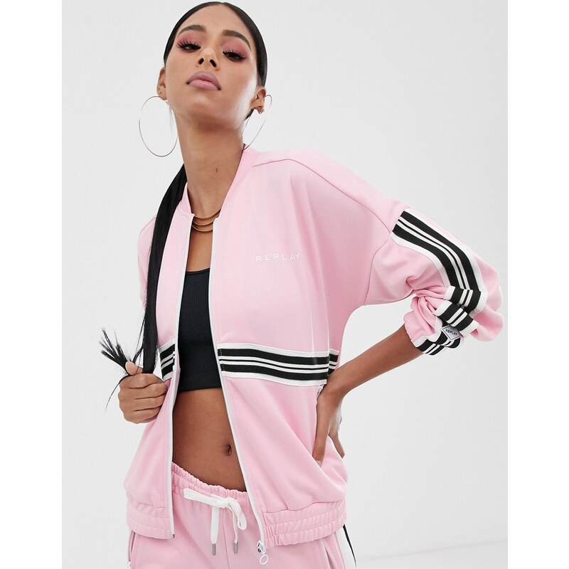 Replay Logo track jacket with stripes in pink GLAMI.cz