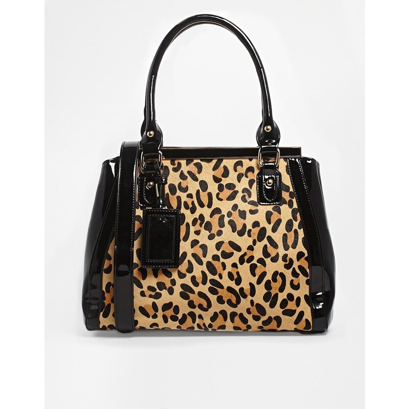Dune Structured Bag With Leopard Panel - Black