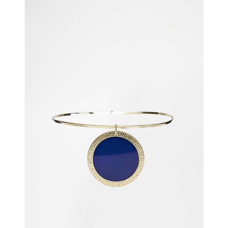 Nali Choker Necklace With Disc - Blue