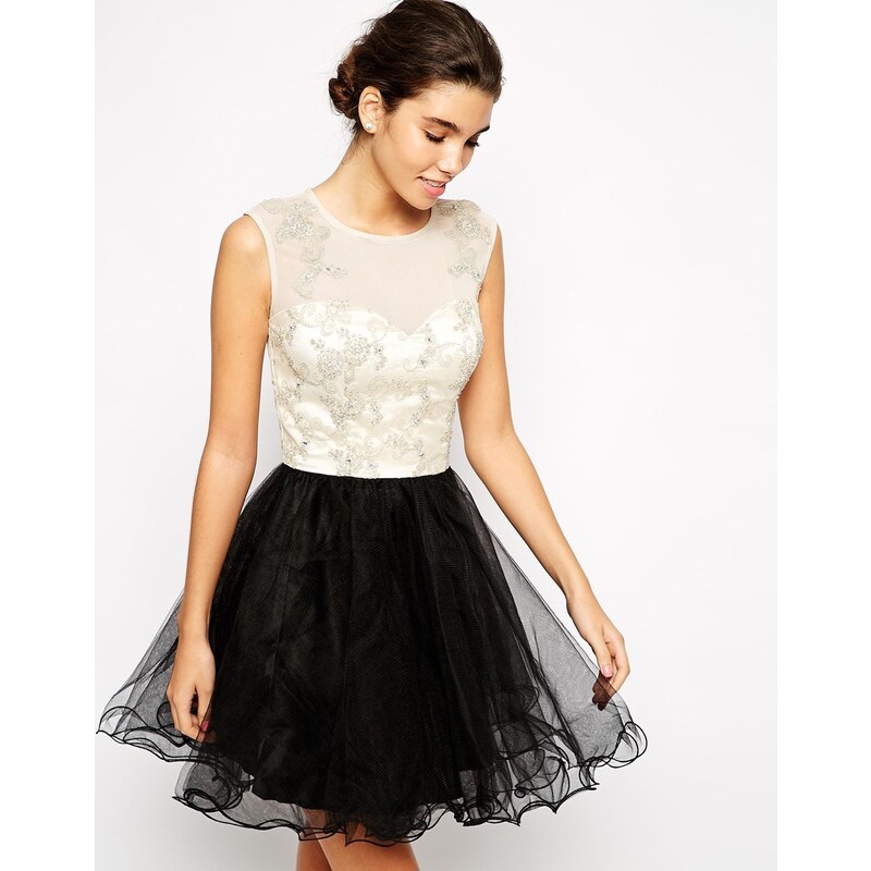 Chi Chi London Lace Prom Dress with Applique and Embellished Bodice - Multi