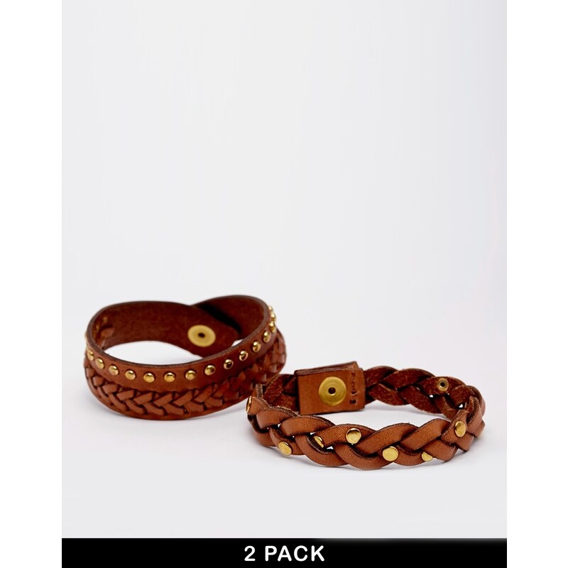 Pieces Mitsa Leather Wrap Bracelet - Brown