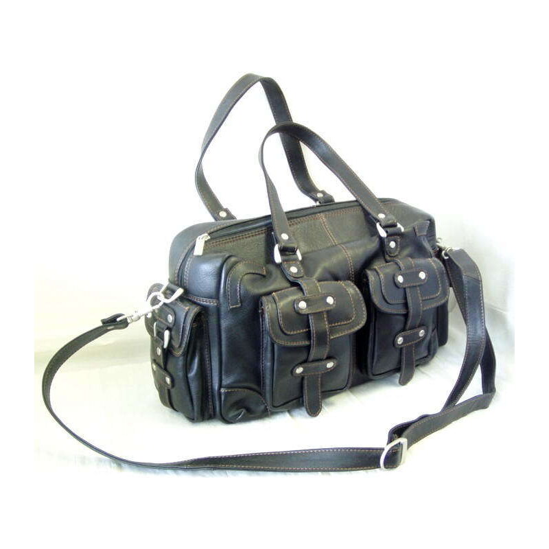Arwel černá kožená zipová kabelka s venkovními kapsami