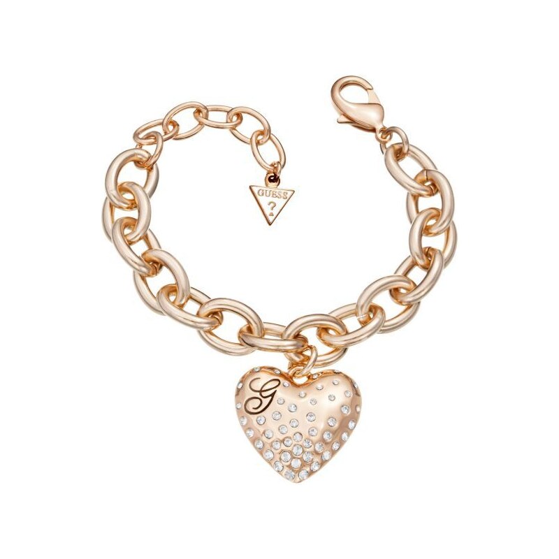 Guess Glossy Hearts Pave Heart Rose Gold Plated Bracelet