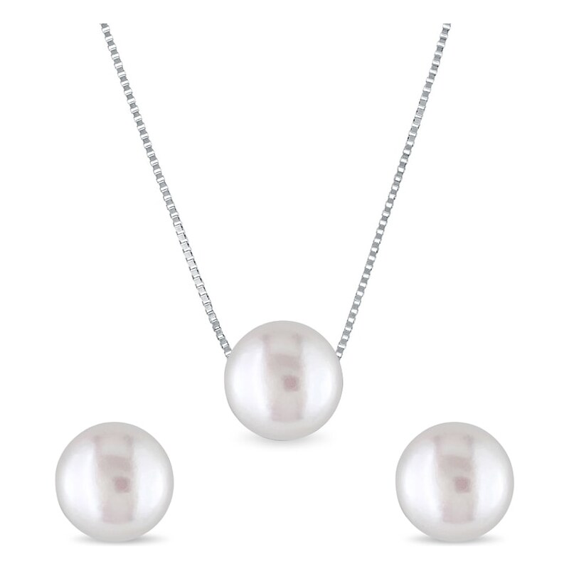 Sada perlových náušnic a náhrdelníku v bílém zlatě KLENOTA s0294012