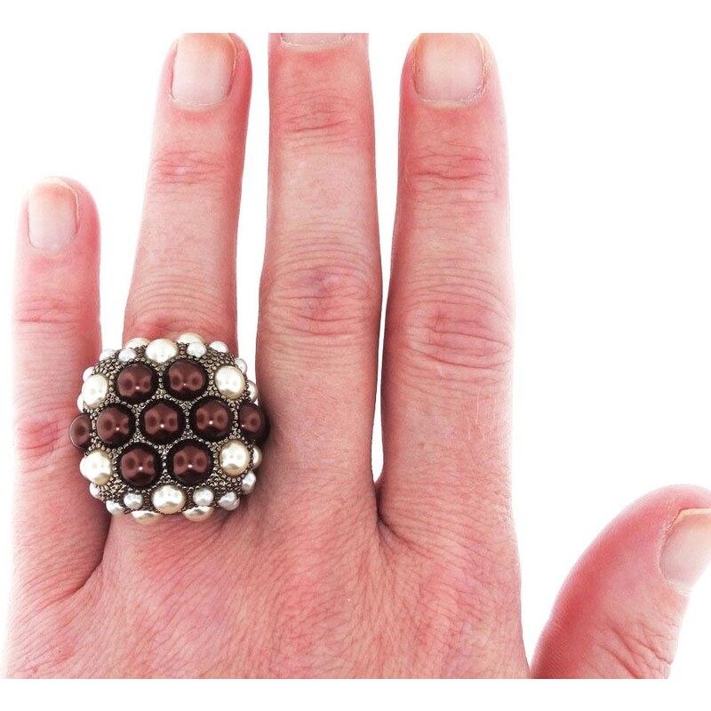 US Pozlacený dámský prsten čokoládovým zlatem s perlami z mosazi - Kylie