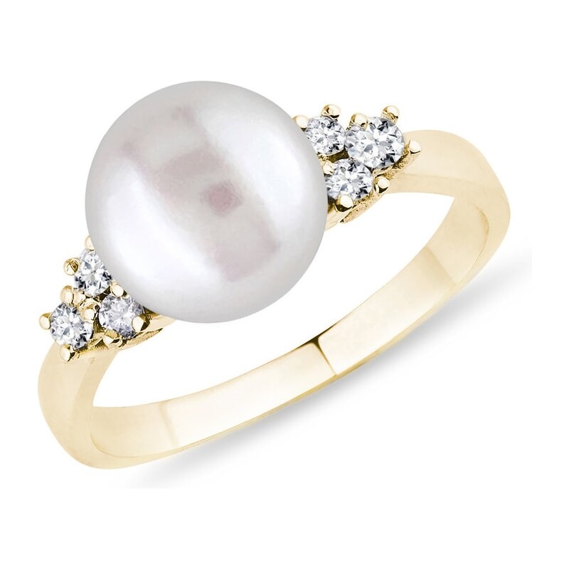 Zlatý prsten s perlou a diamanty KLENOTA k0257013