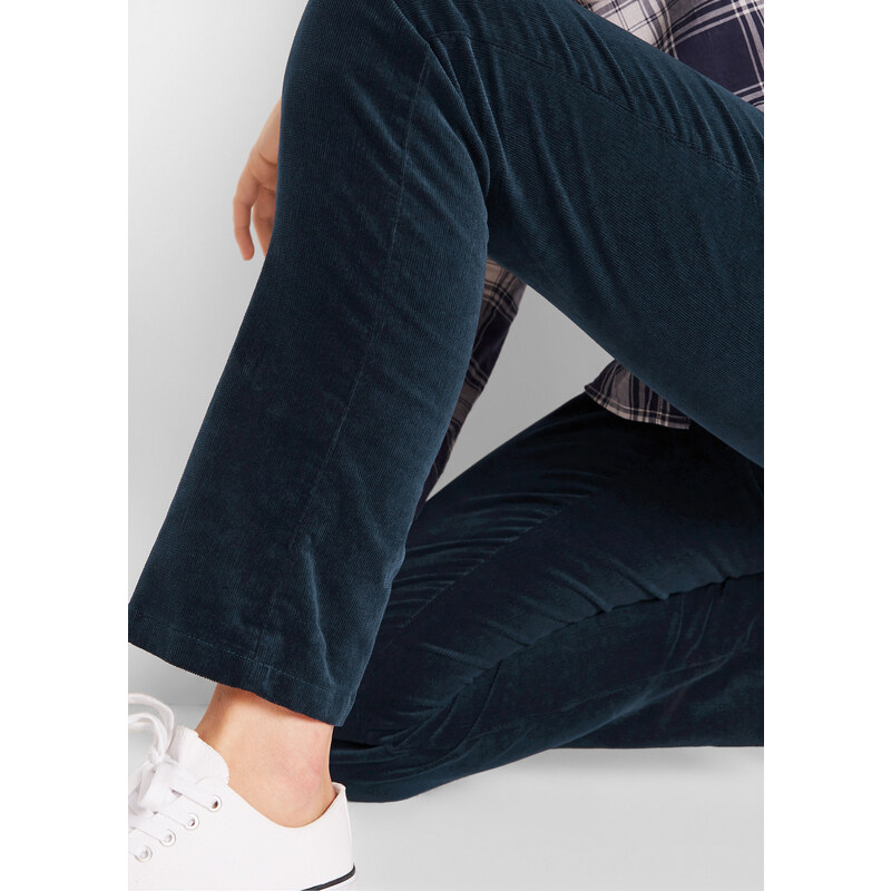 bonprix Strečové manšestrové kalhoty Straight Modrá