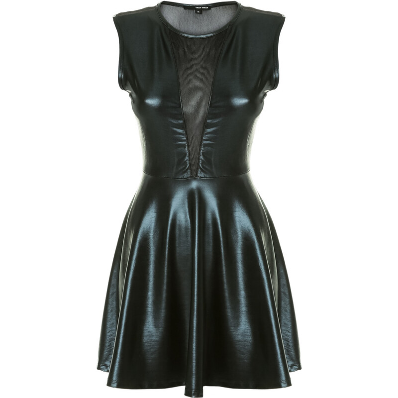 Tally Weijl Black Leather-Like Skater Dress