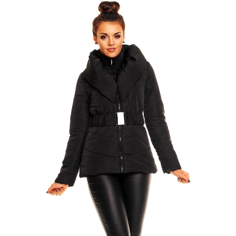 WS-828 Černá zimní bunda s velkým límcem