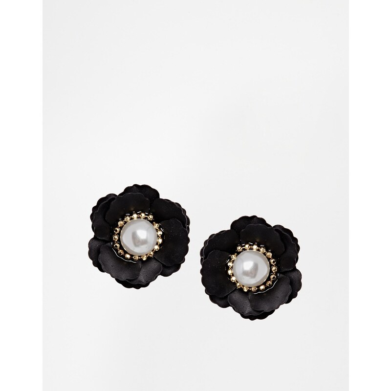 ASOS Faux Pearl Flower Stud Earrings - Black
